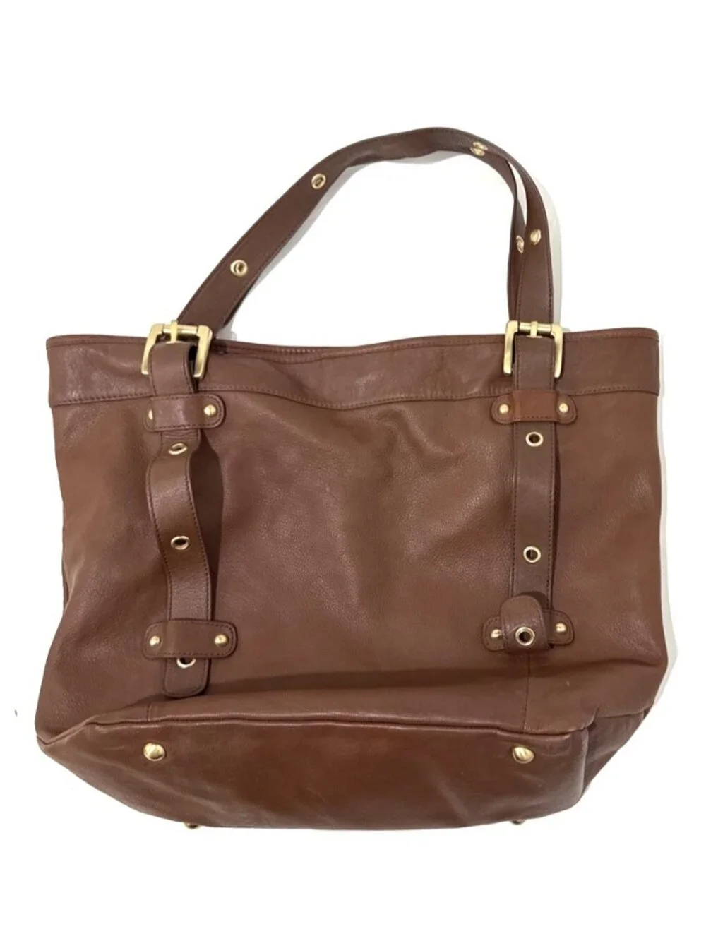 Steven by Steve Madden Brown Leather Shoulder Bag Purse Gold Tone Grommet